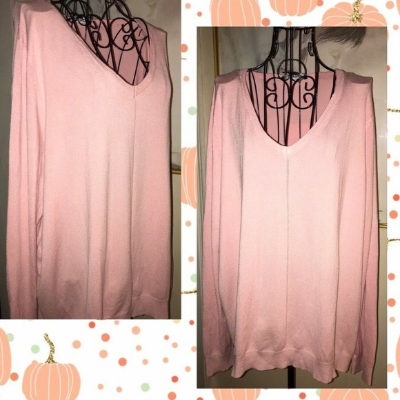 ELLEN TRACY LIGHT PINK V-NECK SWEATER~LONG SLEEVES~HI/LO HEM~X-LARGE - Picture 4 of 4